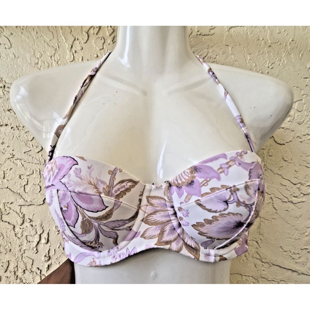 NEW VICTORIAS SECRET VS SWIM FLORAL BIKINI TOP 36B UNDERWIRE HALTER ADJUSTABLE